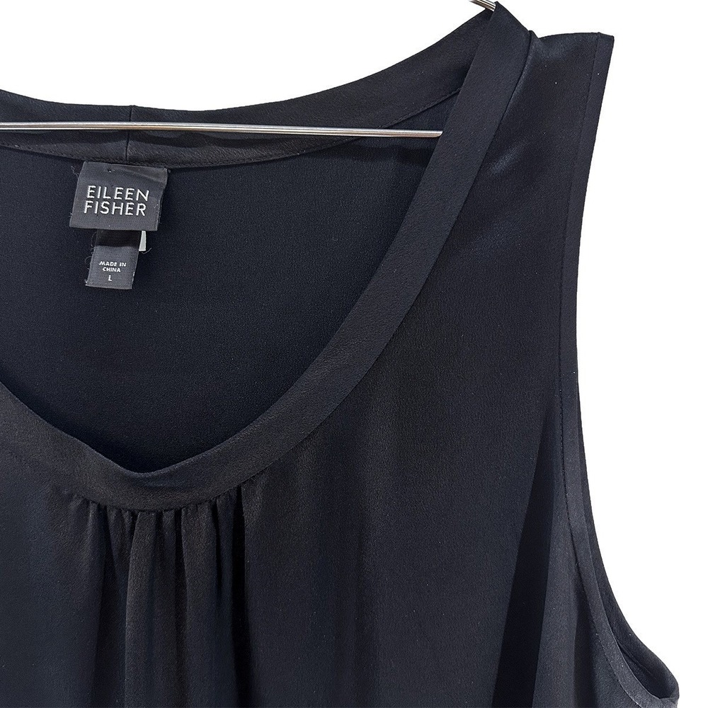 EILEEN FISHER 100% Silk Satin Scoop Neck Tank Top • Large • black - Picture 2 of 7